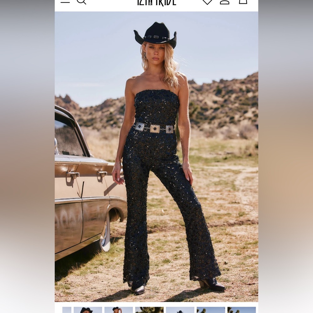 12th tribe Tess Black Sequin Strapless Jumpsuit